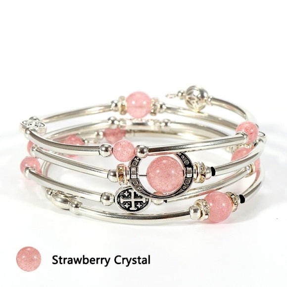 Jewelry - 🧜🏼♀️2 for $20💫 Strawberry Crystal Silver and Pink Bracelet 4 Layers🍓🍰NWT